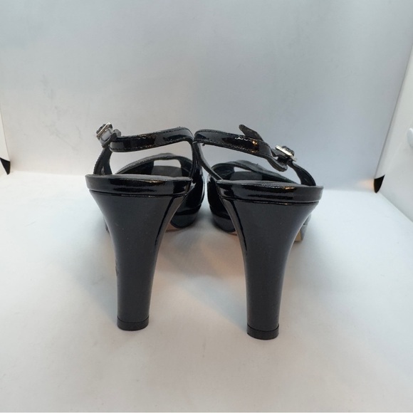 Stuwart Weitzman Slingback Peeptoe Black Patent Leather Heels Size 8M - Picture 4 of 16